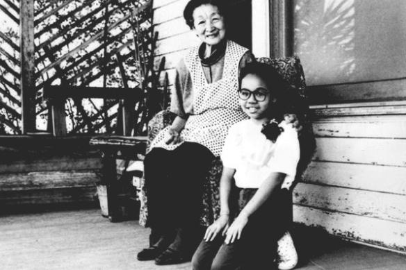 mother and daughter on porch